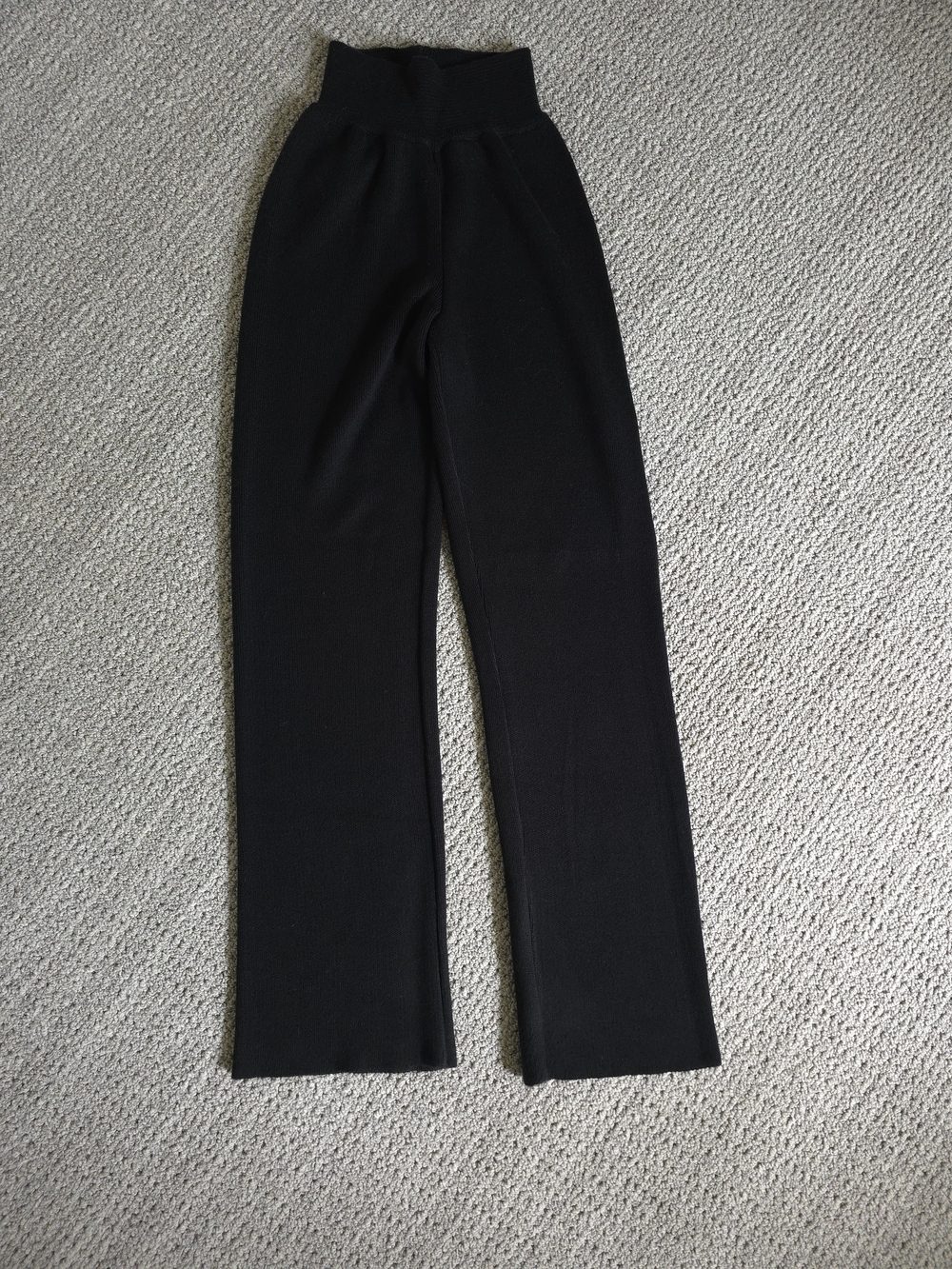 High-Waist Black Knit Wide-Leg Pants